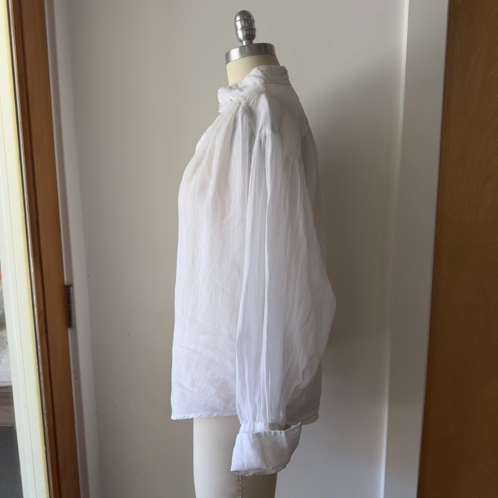 FRAME Emma Blouse Sheer White 100% Ramie Ctn Oversized Balloon Long Sleeve-Sz XS - Picture 15 of 16